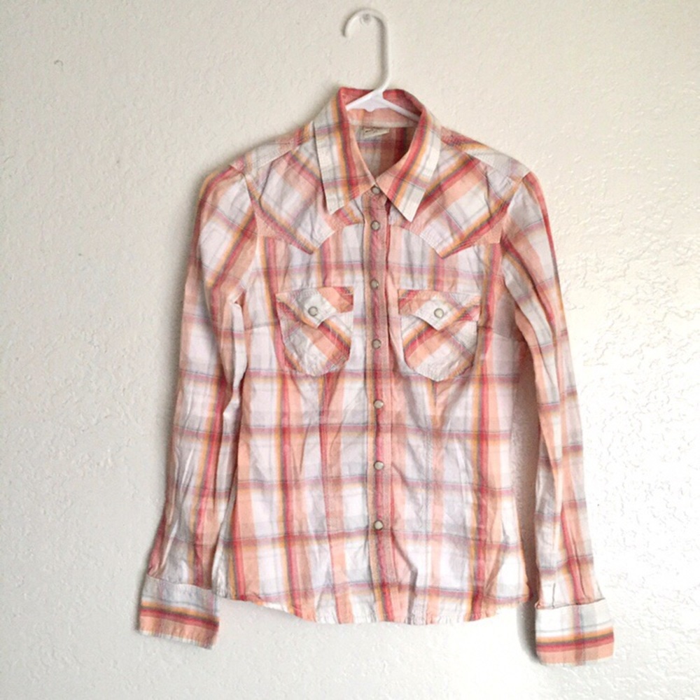 True Religion Orange Plaid Button Down Shirt